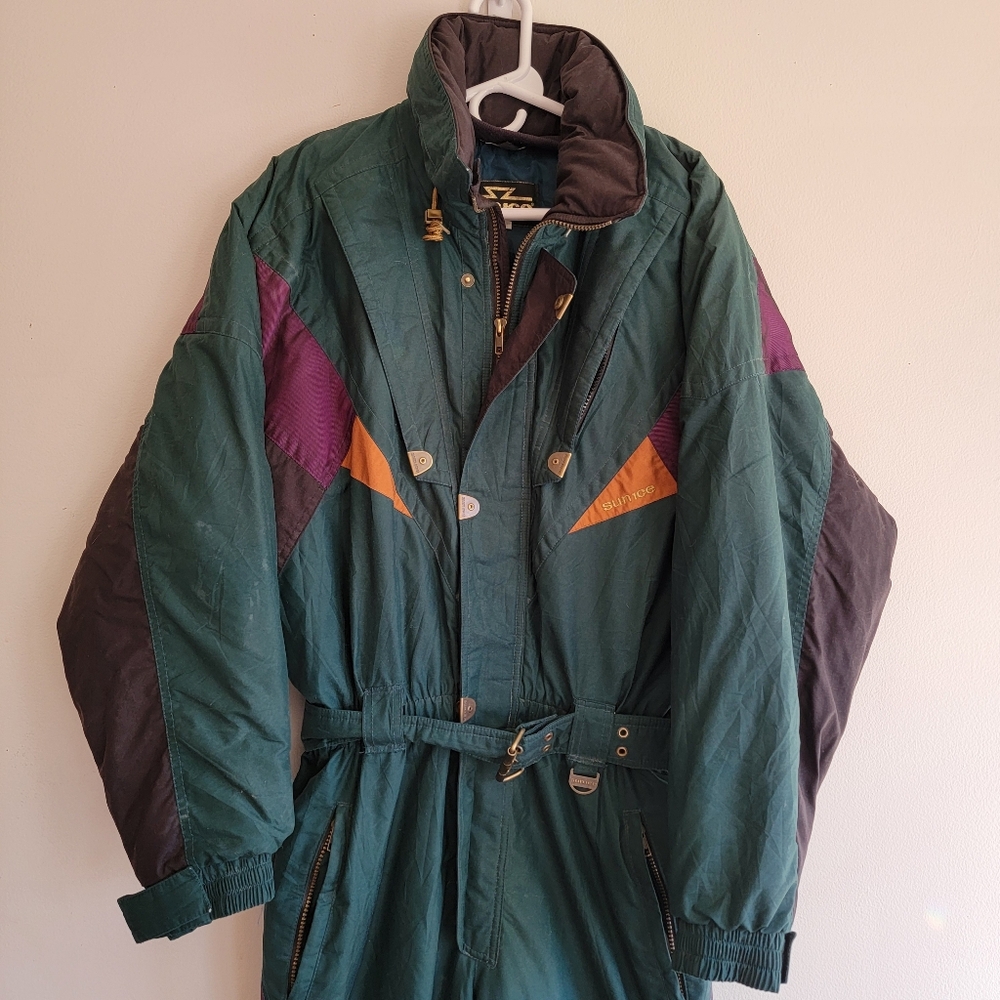 Sunice Vintage 80s 90s M Ski Jumpsuit Snowsuit Jewel Tones Flawed - Picture 4 of 16